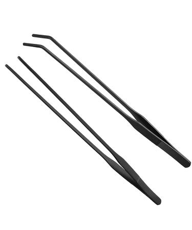 Evago 2 pieces 10.6 "Black aquarium tweezers Stainless steel straight and curved tweezers with carbonization protection coating against rust long reptiles feed pliers