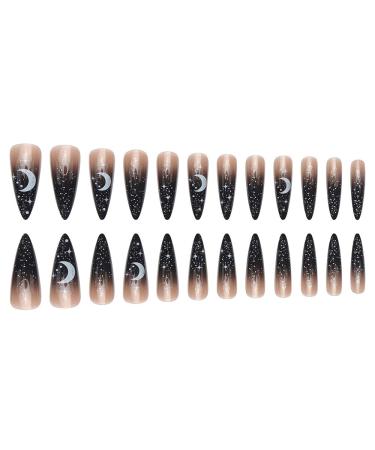 Buy 24 Pcs Halloween French Tip Press on Nails - SHANRUN Long Stiletto Almond Black Ombre Gel X Nail Art with Sequins & Jelly Glue | International Shipping Available - Buy Online on GoSupps.com