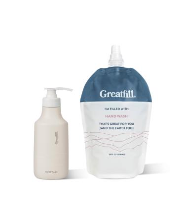 Hand Soap Starter Kit - 1 Grey Stainless Steel Hand Soap Bottle and 1 Hand Soap Refill (28 oz) Citrus and Fir All-Natural & Eco-Friendly Ingredients Enriched with Essential Oils