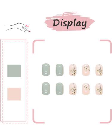 24Pcs Short Square Green Gradient Leaves False Nails - Elegant French Tips Press on Nails for Women - Reusable Stick on Nails - Nail Art Accessories - Buy Online on GoSupps.com