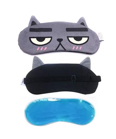 Winshope Cooling Sleeping Eye Mask for Puffy Eyes Cute Cat Cold Eye Mask with Gel Inserts for Dark Circles Relaxation Grey