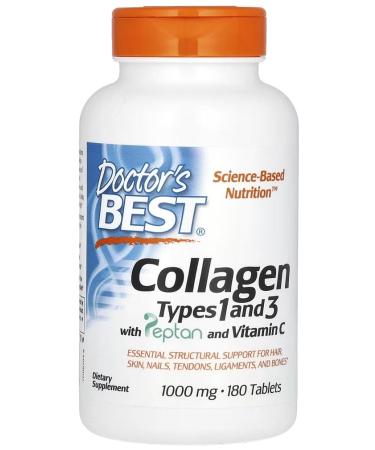 DoctorsBEST Doctor's Best Collagen Types 1 & 3 with Peptan & Vitamin C | 1000mg of Support for Skin Hair Nails & Joints - 180 Tablets
