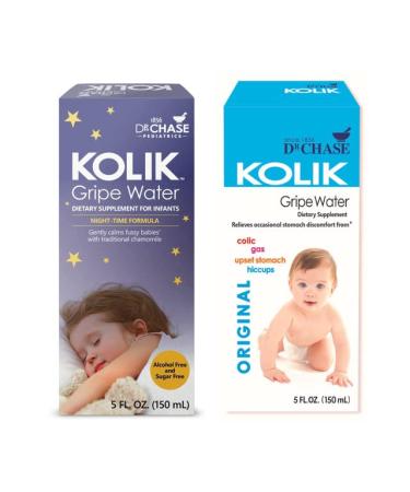 Dr. Chase Kolik Gripe Water Bundle - Nighttime & All-Day Baby Colic Relief - Gripe Water for Babies & Infants - Baby Gas Relief for Cramps Stomach Discomfort & Hiccups - Baby Must Haves 2-Pack