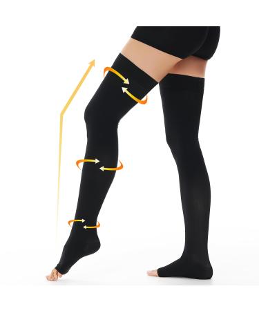beister 15-20 mmHg Open Toe Medical Compression Stockings for Women Men Thigh High Graduated Compression Socks with Dot Silicone Band Support Circulation Pressure Stockings for Varicose Veins Edema Black XX-Large