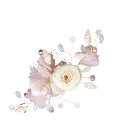 FRCOLOR Bridal Hair Comb French Side Combs Silk Flower Hair Clips Flower Hair Clips for Women Silk Flower Barratte Teasing Combs for Women Pink Comb Silk Cloth Miss Crystal Flower Hanfu
