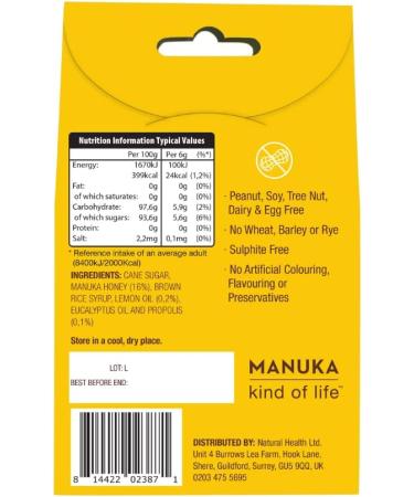 Wedderspoon Natural Manuka Honey Drops Lemon (20 Drops per Box) - Buy Online on GoSupps.com