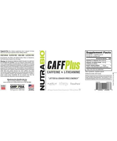 NutraBio CaffPlus - Dual Source Caffeine & Theanine for Healthy Energy Boost | 60 Veg Capsules - Shop Internationally - Buy Online on GoSupps.com