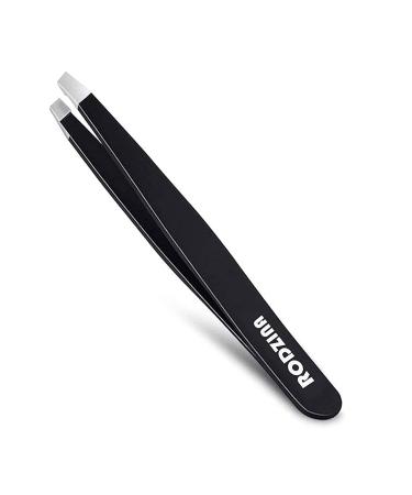 RODZINA Professional Eyebrow Tweezers Slanted Tip Precision Hair Tweezers for Women & Men Best Stainless Steel Tweezer for Plucking Chin Facial Ingrown Hair 3.74 Inch (Pack of 1) Black