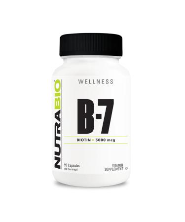 NutraBio Biotin (Vitamin B-7) Supplement 5000mcg - May Help Promote Healthy Hair Skin and Nails 90 Vegetable Capsules