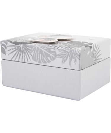 Cute Baby 3D Elephant Grey Tooth and Curl Keepsake Box | Silver Stars and Palm Leaves Design | 10cm x 5cm x 8cm - Buy Online on GoSupps.com