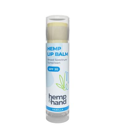 Organic Vanilla Hemp Lip Balm with Beeswax Coconut Oil and Vitamin E - SPF 30 - by Hemp and Hand (1-Pack) 1 Count (Pack of 1)