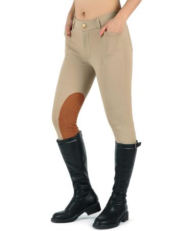 Beroy Women's Equestrian Breeches - Horse Riding Tights with Silicone Full Seat & Pockets - Khaki, Size Small - Buy Online on GoSupps.com