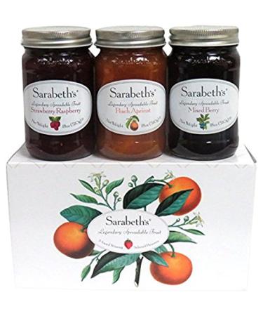 Sarabeth's 3 Jar Set, Peach Apricot, Strawberry Raspberry, and Mixed Berry, 18 oz each