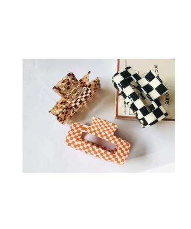 Checkered Hair Claw Clips for Women Girls Fashion Hair Clips for Styling Claw Clamps Thick Hair Retro Rectangle Shape  YOEMAYUNER (3PCs 3Colors a)