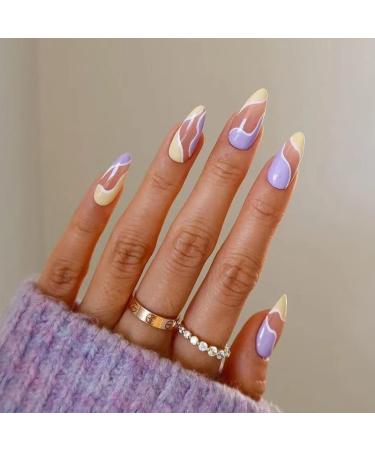 Eliongpu 6 Packs Press on Nails - 144 Pcs Medium Almond & Square Full Cover False Nails for DIY Manicure | Adhesive Tabs Included - E01 - Buy Online on GoSupps.com