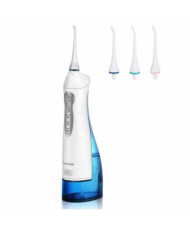 TOVENDOR Electric Water Flosser, Cordless Dental Oral Irrigator - 3 Modes, 3 Tips for Family Hygiene (300ML, Waterproof Waterflosser) White & Deep Blue