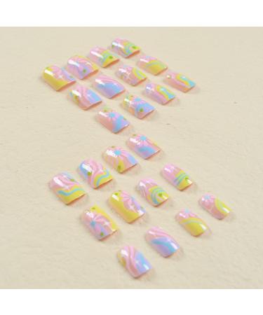 24 Pcs Colorful Press on Nails - Glossy Full Cover Square Acrylic False Nails - YIHONGYAN Autumn Glitter Art Tips for Women & Men - Buy Online on GoSupps.com