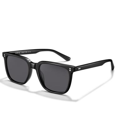 Carfia Acetate Polarized Mens Sunglasses UV Protection Retro Fashion Cool Glasses for Driving Golf Fishing Waterskis W: L01 Black Frame Grey Lens