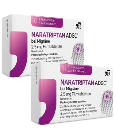 Naratriptan ADGC for migraines 2.5 mg - 2x 2 pieces - for acute treatment of headaches in migraine attacks with and without aura - can relieve side effects of migraines such as nausea