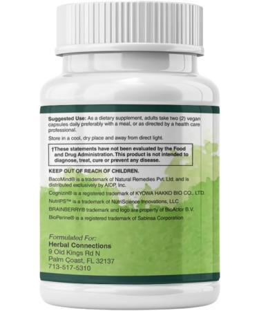 Herbal Connections Advanced Brain Support Cognitive Function & Memory Booster for Adults | Brain Health Supplement with Bacopa Monnieri Ginkgo & B-Vitamins | Non-GMO Gluten-Free - Buy Online on GoSupps.com