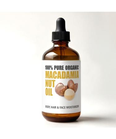 Organic Macadamia Nut Oil Moisturizer for Dry Skin In Large 4oz Glass Bottle | Cold Pressed and Unrefined Hair Oil
