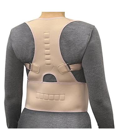 Medical-Grade Adjustable Magnetic Posture Support Back Brace - Relieves Neck Back and Spine Pain - Improves Posture (Small) (Tan) by Poscure(TM)