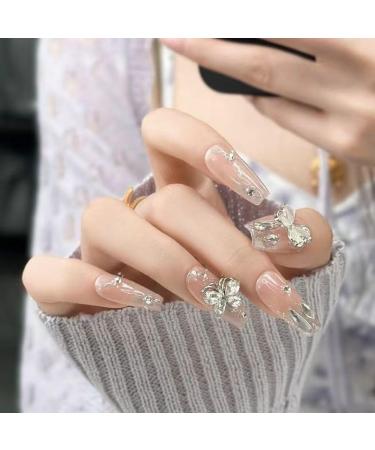 Temperament manicure broken diamond butterfly gradient manual manicure wearing a white patch with long detachable and lasting together.(XS) - Buy Online on GoSupps.com