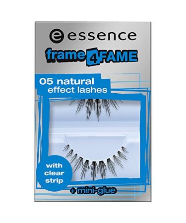 Essence Frame 4 Fame No. 05 Natural Effect Lashes Professional Eyelashes eyelashes Artificial eyelashes for the eyes No. 05 Natural Effect Lashes with Clear Strip Color: Black Contents: 1 pair of artificial eyelashes and mini glue content: 1ml for a dream