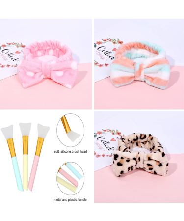 6-Piece Bowknot Hair Band Set - Soft Coral Red Fleece Spa Headband & Silicone Mask Brushes for Makeup & Shower - Buy Online on GoSupps.com