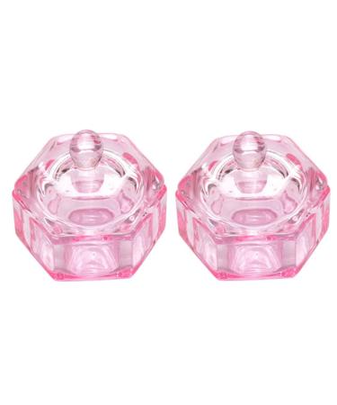 GBSTORE 2 Pcs Glass Crystal Cup with Lid Nail Art Acrylic Liquid Powder Dappen Dish Cups Bowl Glassware Tools Pink A-Pink