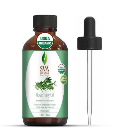 SVA Organics Rosemary Essential Oil Organic USDA 1 Oz Pure & Natural for Skin, Face, Hair Care, Aromatherapy, Diffuser, Hair Growth, Conditioner