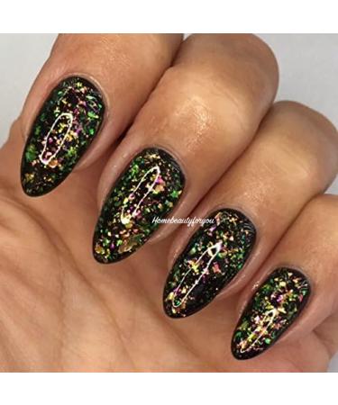 Bluesky Galaxy 01 Chameleon Flakes Nail Gel Polish UV LED Soak Off 10ml This is a Clear Gel with Chameleon Flakes A Black Gel Is Used as the first coat for the Effect in the Picture. - Buy Online on GoSupps.com