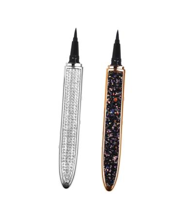 BELLIFFY 2pcs Diamond Eyeliner Liquid Liner Pen Black Eyeliner Women Household Eyeliners Gold Eyeliner Silver 1 count (Pack of 1) Black