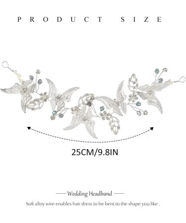 Catery Butterfly Bride Wedding Headband Silver Hair Vine Blue Bead Headpiece Rhinestone Bridal Hair Piece Wedding Hair Accessories For Women and Girls - Buy Online on GoSupps.com