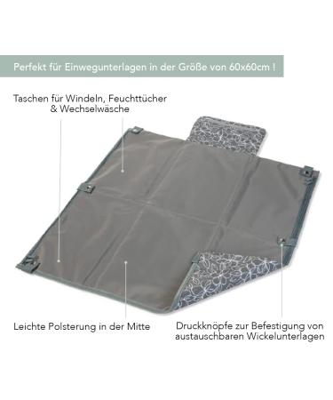 Luxdag Wrap Pad 60x60cm - Washable Changing Mat with Compartments for Diapers & Wipes - Portable Diaper Bag in Gray/Flower Print - Buy Online on GoSupps.com