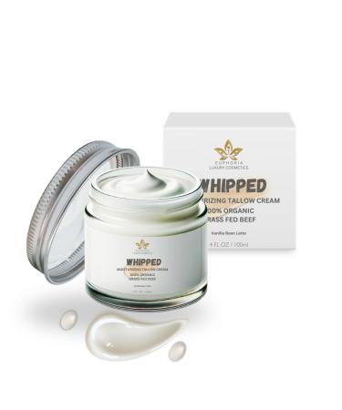 Euphoria Luxury Cosmetics Beef Tallow for Skin Care -100% Grass Fed- Whipped Moisturizer for Face and Body - 100% Natural Lotion for Sensitive Skin Vanilla Bean Latte - 4 FL. oz.