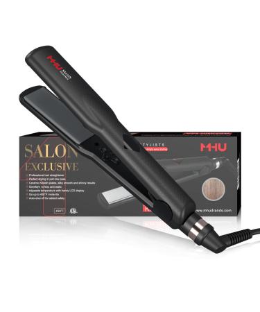 Professional Hair Straightener 2 in 1 Dual Voltage Curling Iron with Floating Plates 1.25 Inch Wide Ceramic Ionic Flat Iron for Straightening and Curling Digital Disply Auto Shut Off Black
