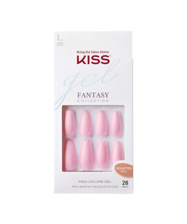 KISS Gel Fantasy Ready-to-Wear Press-On Sculpted Gel Nails   Beautiful Moment   Long  Pink  High Arch Nail Kit with 24 Mega Adhesive Tabs  Pink Gel Glue  Manicure Stick  Mini File  and 28 Fake Nails