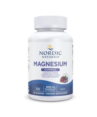 Nordic Naturals Magnesium Gummies for Adults, Blueberry Lavender Flavor - 60 Gummies - Vegan Magnesium Supplement for Mind, Mood, and Cardiovascular Support - Non-GMO - 20 Servings