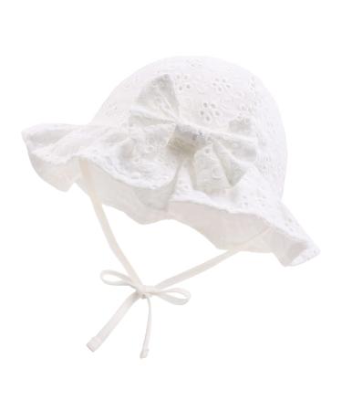 XIAOHAWANG Baby Girl Sun Hat Embroidered Flowers Toddler Bucket Hats Summer Cap for Infant Girls 3-6 Months White