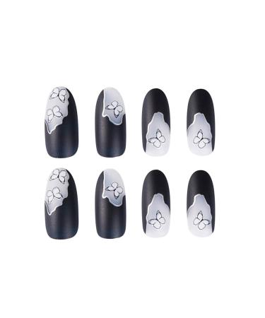 24 Pieces Butterfly Black Coffin Ballerina Press-On Nails - Long French Acrylic Nail Tips for Women & Girls - Buy Online on GoSupps.com