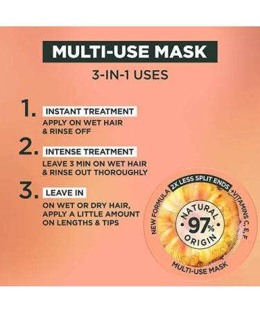  Garnier Garnier Fructis Nourishing Hair Mask for Long Damaged Hair Enriched with Vitamins C E and F. Vitamin C No Artificial Colors Vegan 390 ml - Buy Online on GoSupps.com