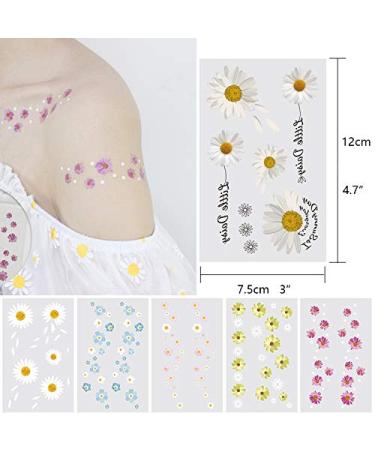Daisy Flower Temporary Tattoos - 12 Summer Stickers for Women and Girls | Body Art for Arm, Shoulder, Wrist, and Face - Buy Online on GoSupps.com