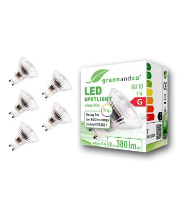 Greenandco 5x CRI 97+ GU10 LED Spot 7W 380 LM 36 2700K Warm White 230V flicker -free not dimmable 2 year guarantee 7W 2700K 36 5 pieces (1 Pack)