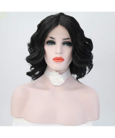 SHIYID Black Lace Front Wigs Short Wavy Wig Heat Resistant Fiber Synthetic Hair For Women