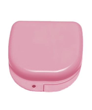 Portable dental prosthesis orthodontics-dental-retainer box professional retainer case portable dustproof mouth protection storage box for false teeth prosthesis container (pink)