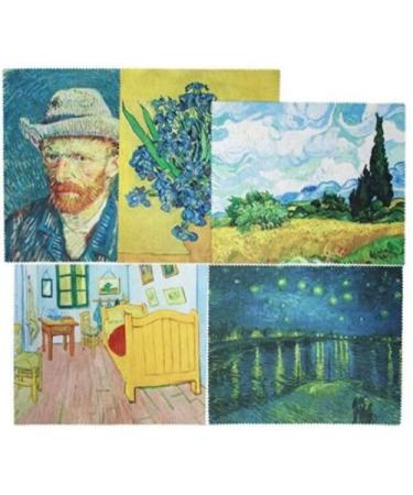 Vincent Van Gogh Painting Art Premium Quality Microfiber Cleaning Cloth 5 Pack Set 2 6x7 inch Eyeglass Lens Cleaner Cell Phone Camera