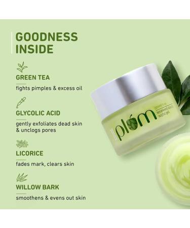 Plum Green Tea Night Gel Moisturizer - Glycolic Acid & Willow Bark for Acne & Anti-Aging | Vegan Oil-Free Non-Greasy | 50g - Buy Online on GoSupps.com