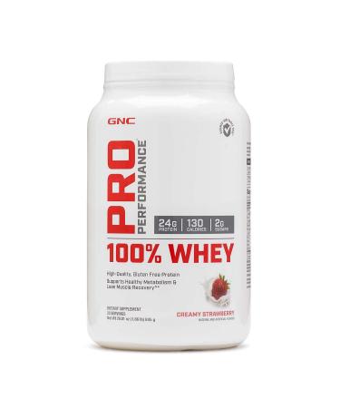 GNC Pro Performance 100% Whey Protein Powder - Creamy Strawberry, 25 Servings, Supports Healthy Metabolism and Lean Muscle Recovery Creamy Strawberry 25 Servings (Pack of 1)