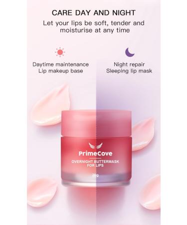 PrimeCove - Overnight Buttermask For Lips (20g) | Strawberry Flavour | Repair Brighten Moisturise Soften & Smooth | Wake Up To Lucious Nourised Lips! - Buy Online on GoSupps.com